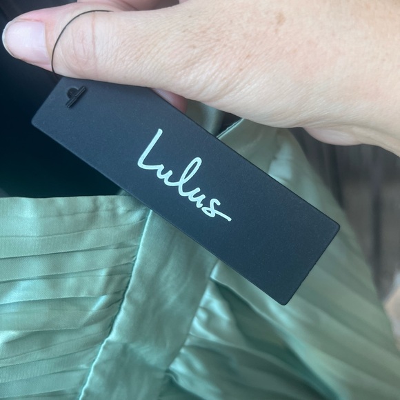 Lulus Totally Charming Sage Green Satin Pleated Halter Midi Dress L - Picture 11 of 16